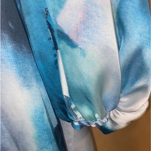 Theia One-Shoulder Draped Watercolor Hibiscus Dress - Picture 9 of 11